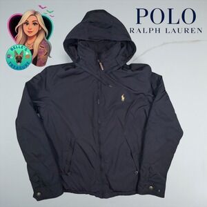 Polo Ralph Lauren Mens Medium Navy Full Zip Hooded Jacket Lightweight Barn Coat